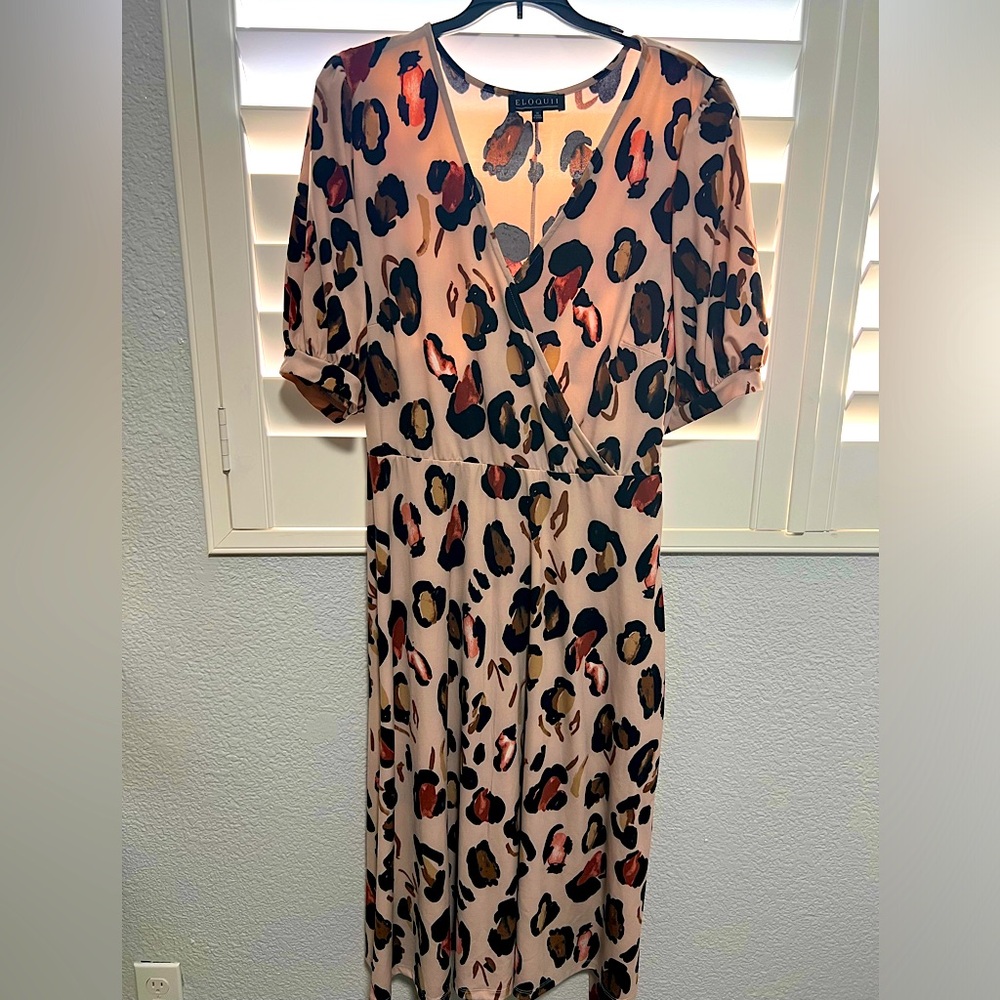 EUC Eloquii Size 16 Stretch Leopard dress with waist tie